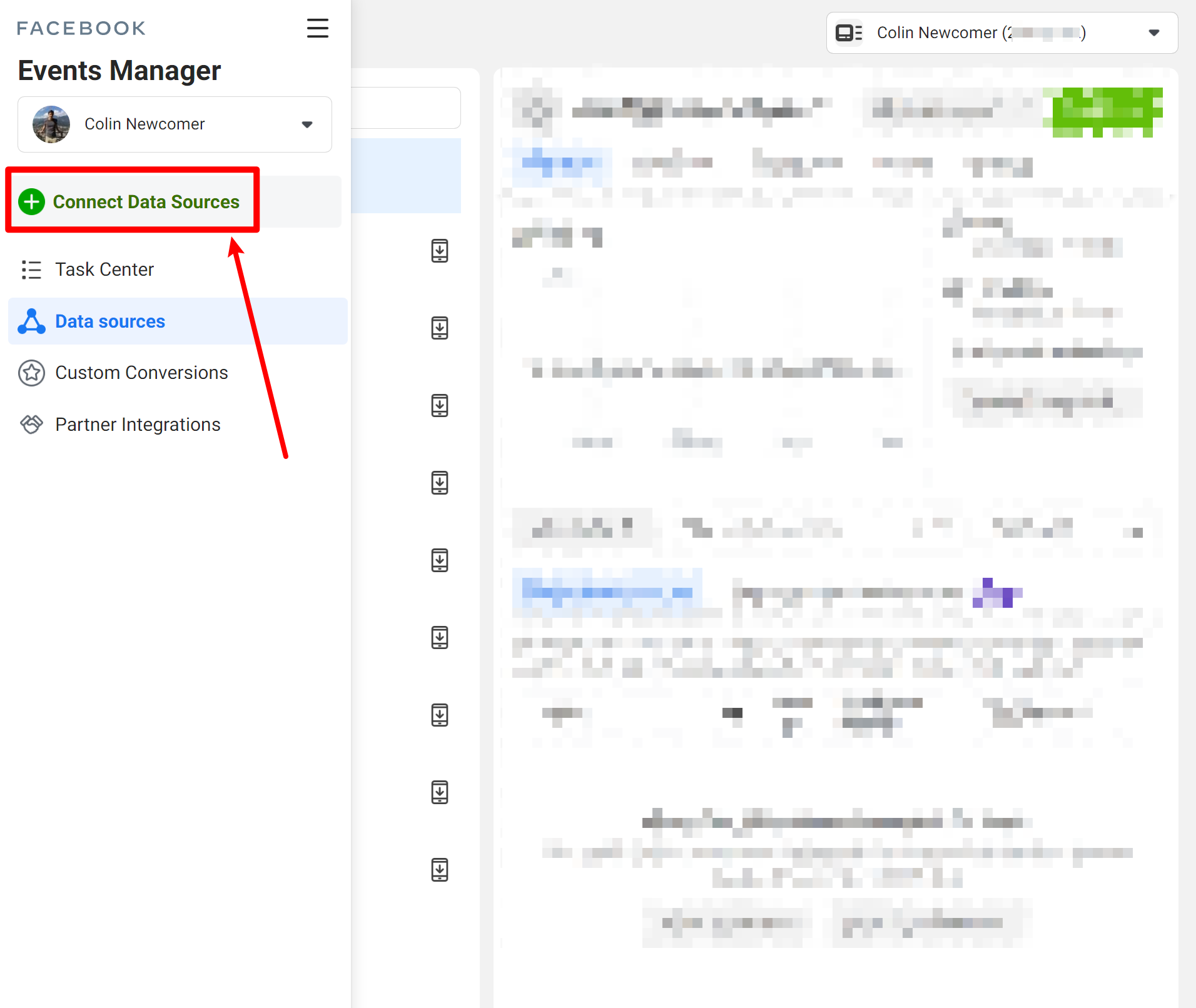 Connect a new data source in Facebook