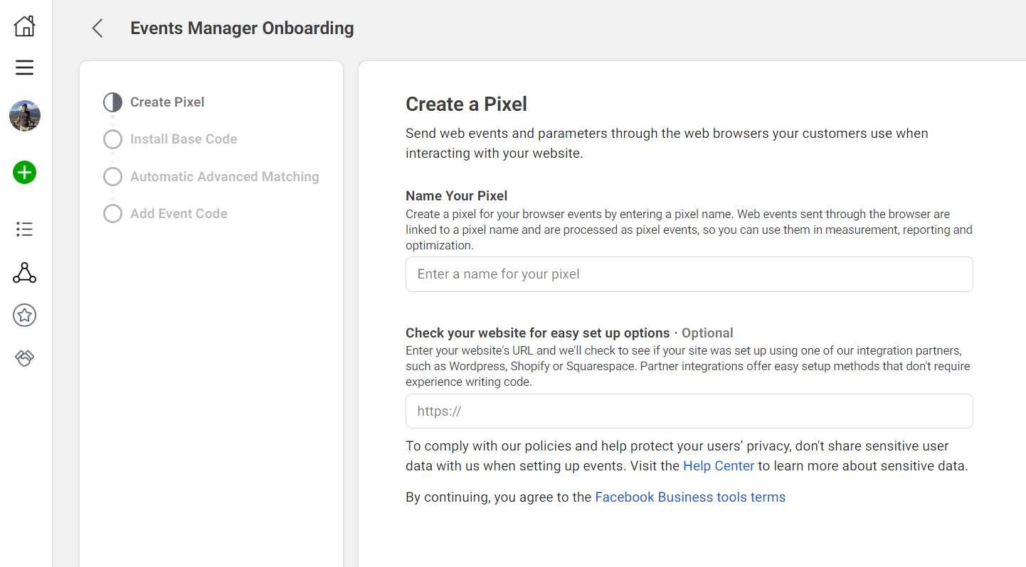 Enter Facebook Pixel details