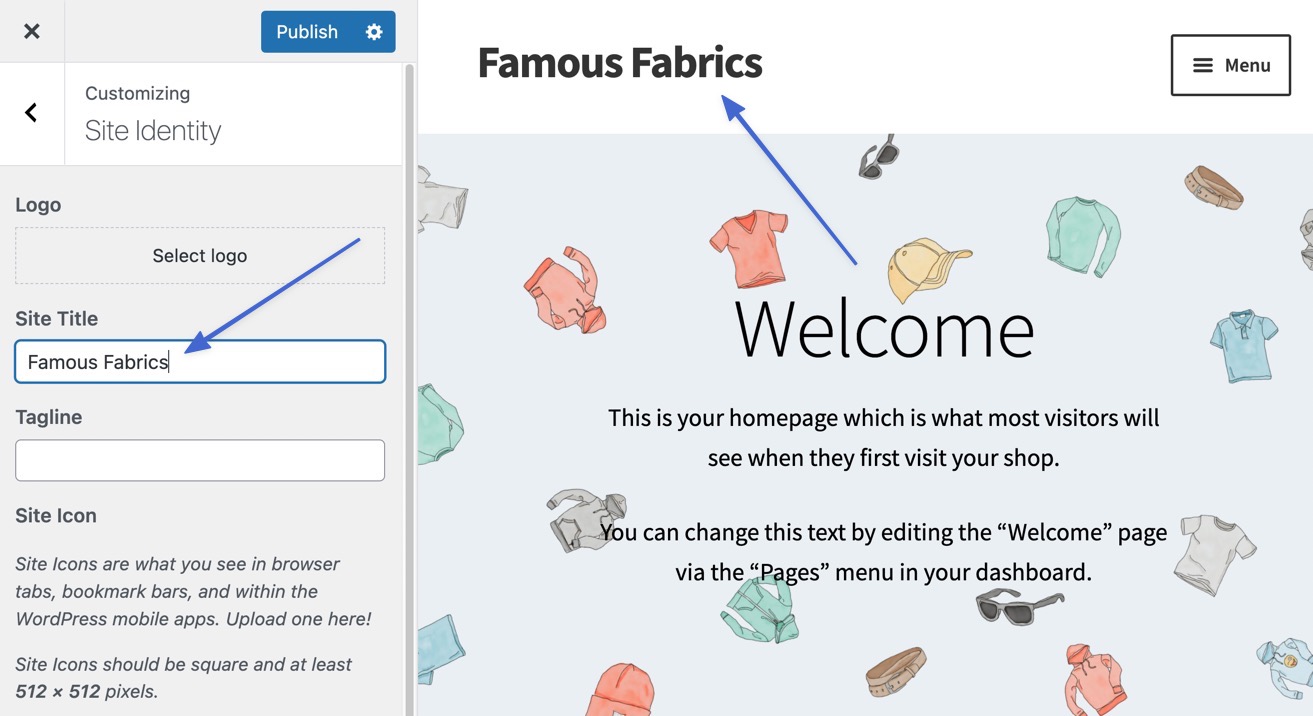 how to change WordPress site title in customizer 
