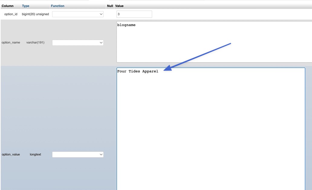 how to change WordPress site title in phpmyadmin 