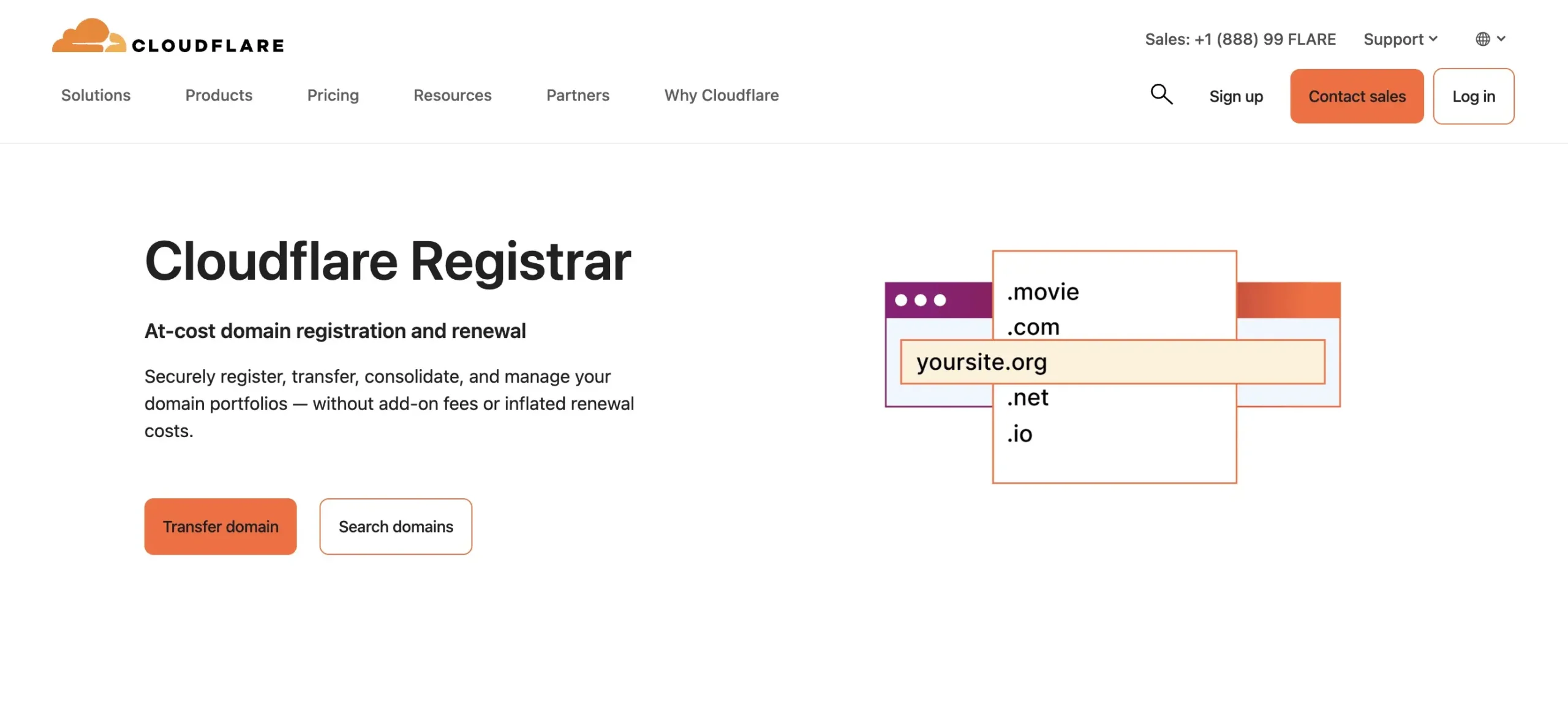 Cloudflare registrar page.