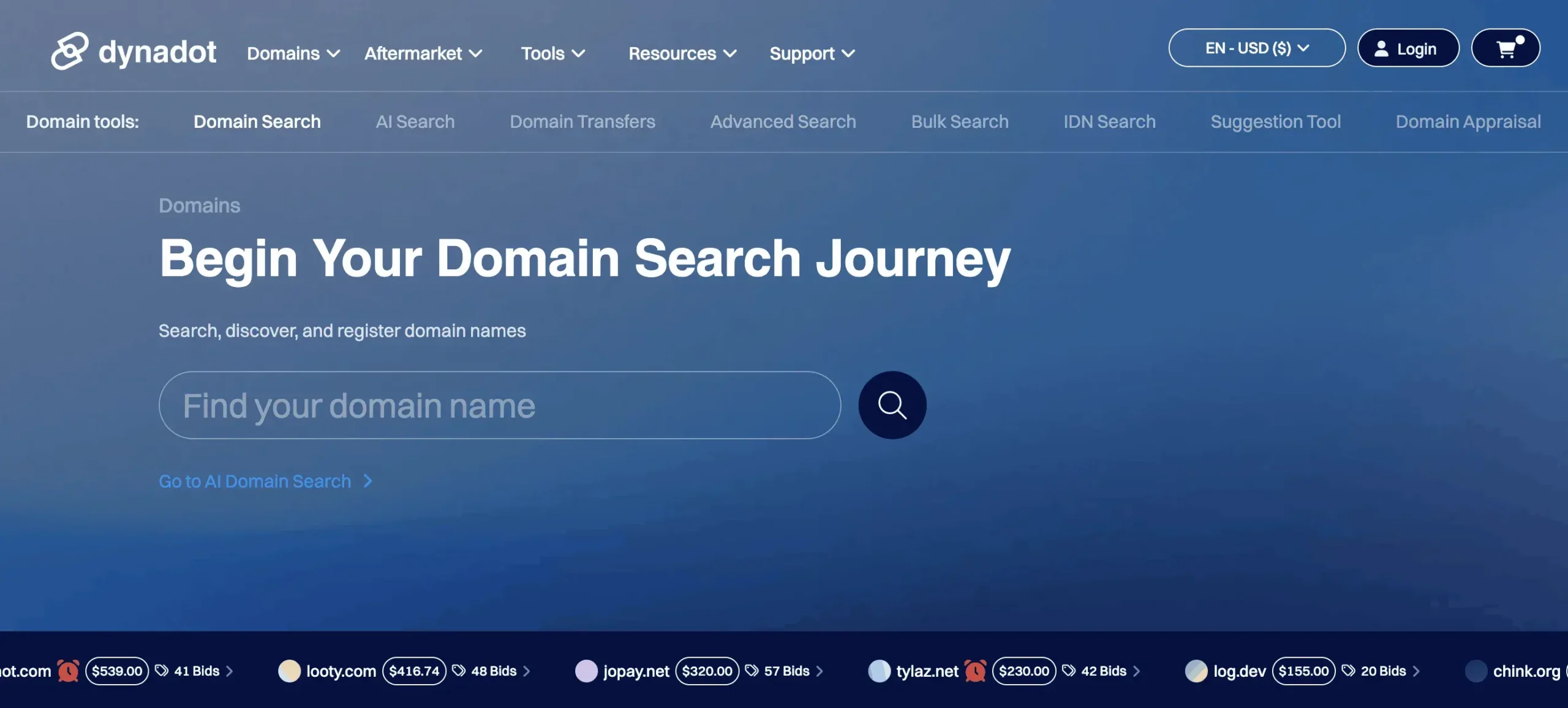 Dynadot registrar page.