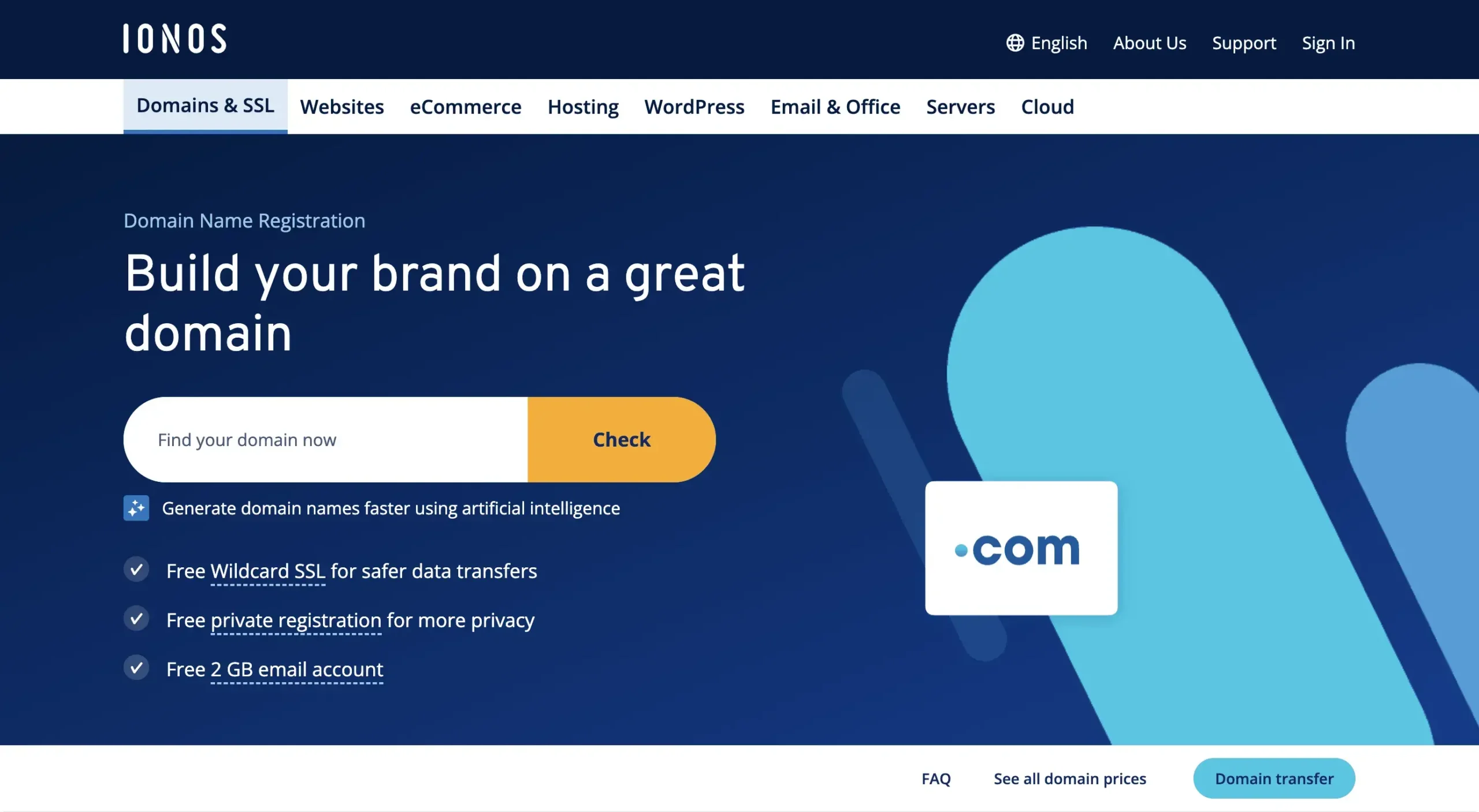 IONOS registrar page.