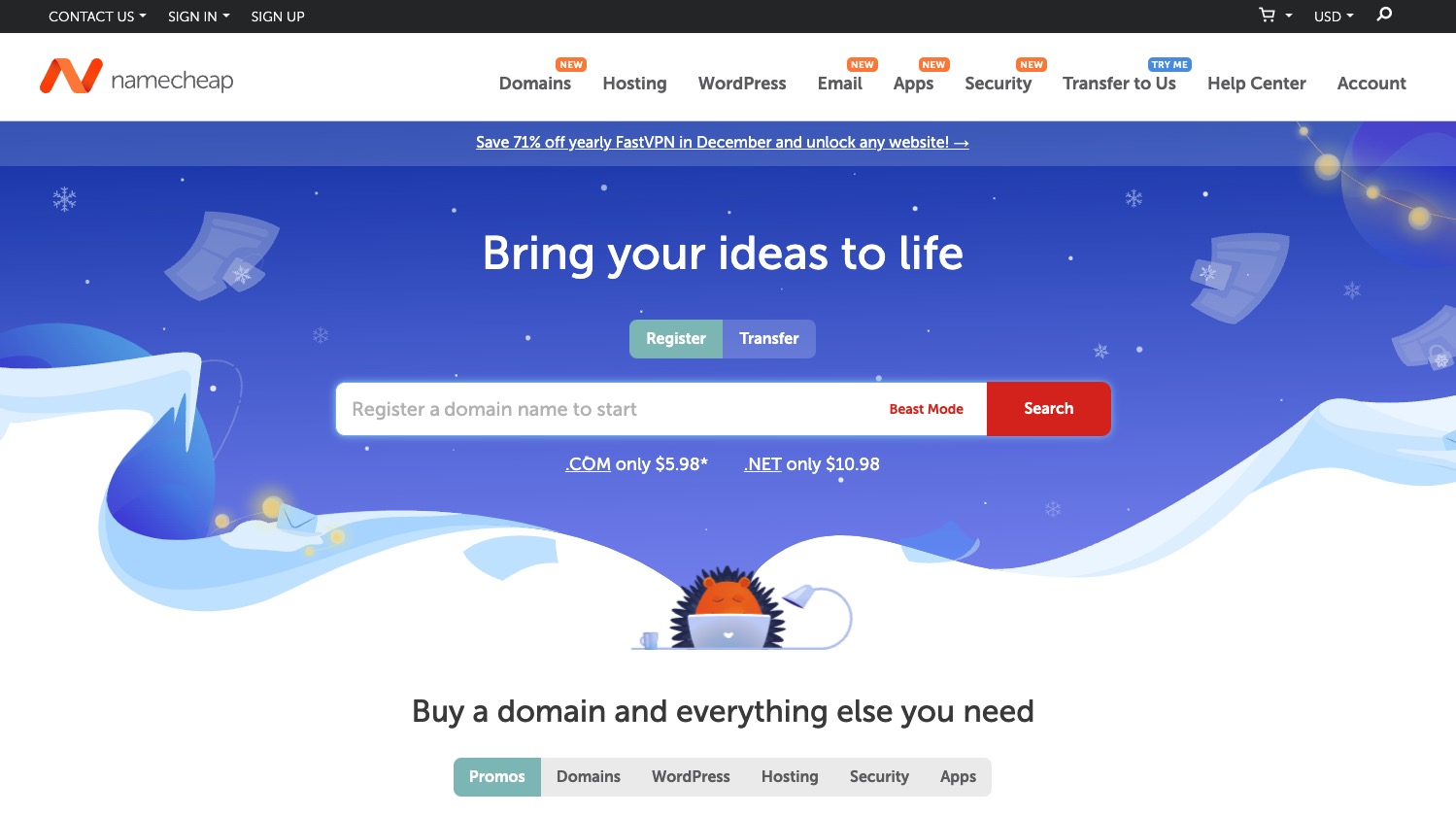 best domain registrars: Namecheap.